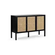 Lucien Sideboard Buffet Unit Storage Cabinet W/ 3-Doors - Black/Rattan