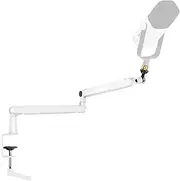 FIFINE Microphone Arm, Flat Adjustable Rods Microphone Stand with Microphone Clip, Screw Adapter, Cable Management, for Podcast, Streaming, Gaming, Studio
