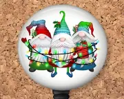 Badge Reel -Christmas Gnomes tied in Lights Retractable ID Holder 8060