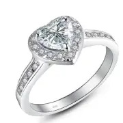 1.90 Ct Sterling Silver Heart Shaped AAA CZ Halo Engagement Ring Set Size 5-10