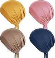 4Pcs Women Under Scarf Hats Hijab Caps Under Scarf Hijab Bonnet Caps Adjustable Hijab Scarfs for Women with Tie Back Closure