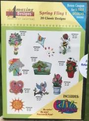 Amazing Designs Spring Fling 1 CD-ROM 20 classic designs for hoop embroidery NEW