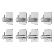 8pcs Self Adhesive Hook Stainless Steel Coat Hat Robe Towel Wall Hooks, Silver