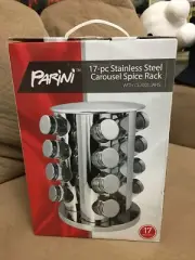 Parini 17 pc Stainless Steel Carousel Spice Rack With Glass Jars