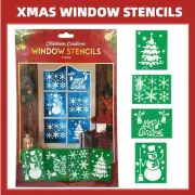 4 x Christmas Window Stencils Xmas Tree Snowflake Snowman Snow Spray 33.4x22CM
