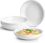 Jassceram 9.84 Inch Ceramic Pasta Bowls Set of 4, 55 oz Large Porcelain Salad Bowl Serving for Cereal Soup Steak Noodle Wide Kitchen Dinnerware Plates - Microwave Dishwasher Safe, 25cm, Off White