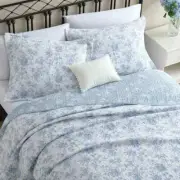 NEW! ~ COZY COUNTRY CHIC ROMANTIC SHABBY ROSE BLUE GREY WHITE LEAF QUILT SET