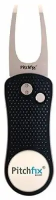 Pitchfix Divot Tool, Black/Silver, with Ball Marker, FREE Extra Marker !