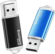 [Excitent] 2PCS 64GB USB Storage Flash Drives, Portable Memory Stick Thumb Drive with Keyhole, 64GB USB 2.0 Jump Drive with LED Light,Small Pen Drive Zip Drive,Easy to Carry (Black & Blue)
