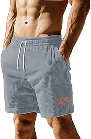 [Generic] Casual Mens Corduroy Shorts Summer Baggy Wide Leg Shorts Athletic Work Out Elastic Waist Golf Short with Pockets