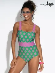 Pour Moi Green Palm Springs Colour Block Tummy Control Swimsuit (H18426) | $113