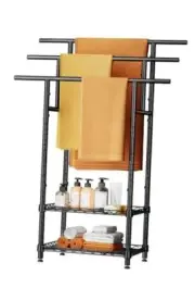 44" Tall Standing Towel Racks, 3 Tier Towel Stand Blanket Rack 2 Tier Black