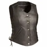 Women's Honey Badger Side Lace Leather Motorcycle Vest