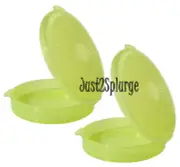 Tupperware Set 2 Pill Keepers Mini Round Hinged Clamshell Pocket Container Green
