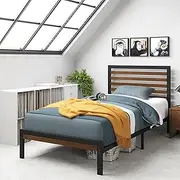 Zinus Kai Bamboo and Metal Bed Frame Hybrid Platform Base with Footboard - King Single