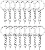 Hautoco 100Pcs Flat Split Key Chain Rings with Extended Chain and Screw Eye Pin Bulk for DIY Crafts Jewellery, 2.5cm