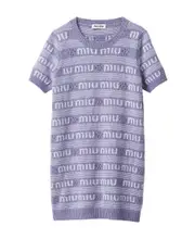 Miu Miu Logo-Intarsia Knitted Mini Dress IT40,IT42,IT38,IT36 Purple
