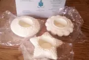 Partylite NIB Set of 3 Sea Drifters Bisque Tealight Candle Holders