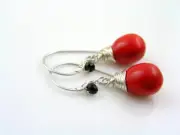 Red Earrings, Wire Wrapped, Handmade Earrings, Czech Glass Beads and Crystals
