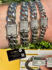 Real Miami Cuban Link Chain Bracelet Iced MOISSANITE Clasp Passes Tester