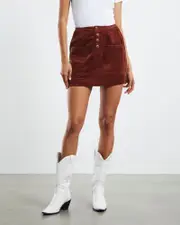 Phoebe Tonkin x Rolla's Francoise Cord Mini Skirt Chestnut Brown