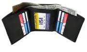 Black Genuine Leather Mens Trifold Wallet Front Pocket ID badge Holder