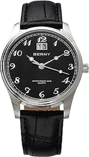 [BERNY] Watches for Men men's wrist watches Ultra Thin Japanese Quartz Movement Business Casual Watch Genuine Leather Strap Waterproof Men's Wrist Watches