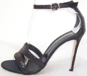 GIANVITO ROSSI Black Leather Sequin Embellished Ankle Strap Sandals Shoes 41 11