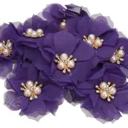 2.36 Inch Rhinestone Chiffon Flower, 10 Pcs Fabric Appliques, Deep Purple
