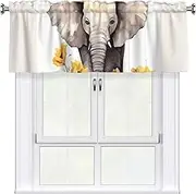LHBWCVN Elephant and Sunflower Valances for Windows, Rod Pocket Window Treatment Drapes Farmhouse Kitchen Curtains Short Blackout Window Curtains for Living Room Bedroom Decor 54x18 Inch