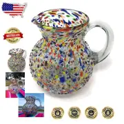 Handmade Mexican Glass Pitcher - 84 oz Confetti Rock Design, Eco-Friendly