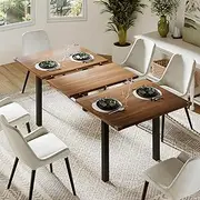 Feonase 63" Extendable Kitchen Table, Modern Farmhouse Dining Table for 4-8, Wooden Dining Room Table for Small Space, Dining Room, Home Office, Living Room Furniture, Walnut
