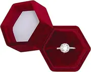 BLUTETE Hexagon Velvet Jewelry Single Slot Ring Box Engagement Wedding Box Keepsake Box Bridal Photo Ring (Red)