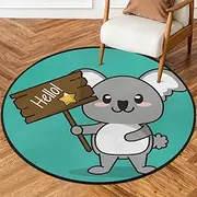 SEEKJOYS Koala Hello Pattern 36 inch Round Area Rug Machine Washable Funny Koala Non-Slip Soft Floor Mat for Living Room Sofa Kids Room Nursery Decor