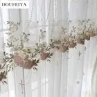 Luxury White Tulle Sheer Curtains Room Lace Embroidered Princess Window Screen