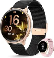 Loekneue 2024 Women's Round Smartwatch with Phone Function 1.39 Inch HD Touchscreen Watch with /SpO2/Menstrual Cycle/Sleep Monitor/IP68 Waterproof/Pedometer/Fitness/for iOS Android Black Gold