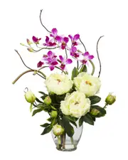 Nearly Natural Peony & Orchid Silk Flower Arrangement