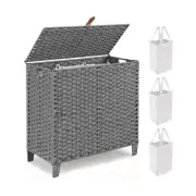 180 L Wicker Laundry Hamper with Lid 3 Section, Extra Large HandWoven Synthet...
