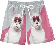 [RPLIFE] Boys Swim Shorts, Anti Chafe Swim Trunks Boys 2 T, White Cat Hearts Cute
