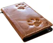 Genuine Leather case for Iphone 14 13 12 11 Pro Max Wallet Book Dog Paw Cat Art