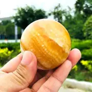 297g Natural Yellow Calcite Orange Quartz Sphere Crystal Ball Healing Reiki