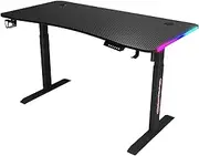 MIUZ 160cm RGB Computer Gaming Desk Office Laptop Table Standing Desk Height Adjustable Carbon Fiber Table with Cup Holder and Headphone Hook (160cm)