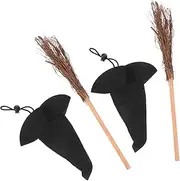 TOKIDNY 4pcs Miniature Witch Hat and Broomstick Nonwoven Halloween Decorations for Dollhouse Party Favors DIY Craft Projects and Pet Costumes