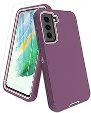 [Aliruke] for Samsung Galaxy S21-FE 5G Phone Case, with Screen Protector, Dust-Proof Port Cover, Full-Body Non-Slip Silicone Rubber Covered, Military Grade Drop-Proof Shockproof, Pink/Purple
