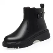 Women's Platform Round Toe Snow Boots Fleece Lined Side Zip Buckle Starp Decor