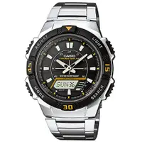 在飛比找蝦皮商城優惠-【CASIO】專業級太陽能電力多功能不鏽鋼雙顯錶-黑面(AQ