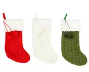 C216 3PCS Knitted Thick Solid Color Christmas Socks Hotel Home Christmas Yarn Socks Candy Bag Fireplace Pendant Fireplace Pendant