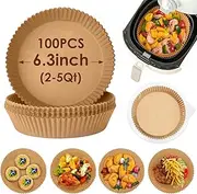 Mumoo Bear Air Fryer Disposable Paper Liners Round [100 Pack], 6.3Inch Air Fryer Parchment Paper Liner, Non-Stick Air Fryer Paper Pads Oil Resistant, Waterproof, Food Grade Baking Paper for Microwave