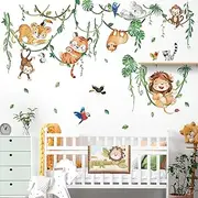 wondever Jungle Animals Climbing Tree Wall Stickers Lion Koala Tiger Monkey Peel and Stick Wall Art Decals for Baby Nursery Kids Bedroom Living Room