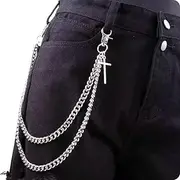[newtro] Pants Wallet Chain for Men Women Biker Trucker Hip Hop Punk Goth Double Layers Chains Long Keychain Z34, Silver